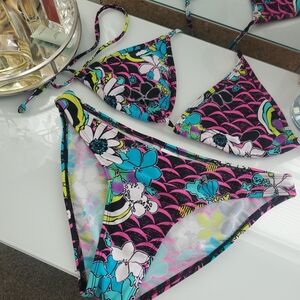 Floral Print Bikini Set Sz M Bright Multicolor Like NEW